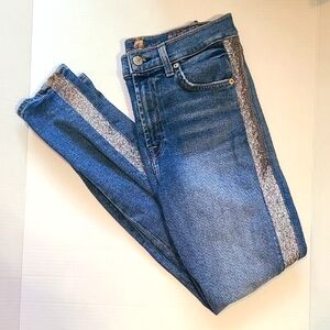 7 For All Mankind High Waisted Skinny Jean Silver Accents Size 27